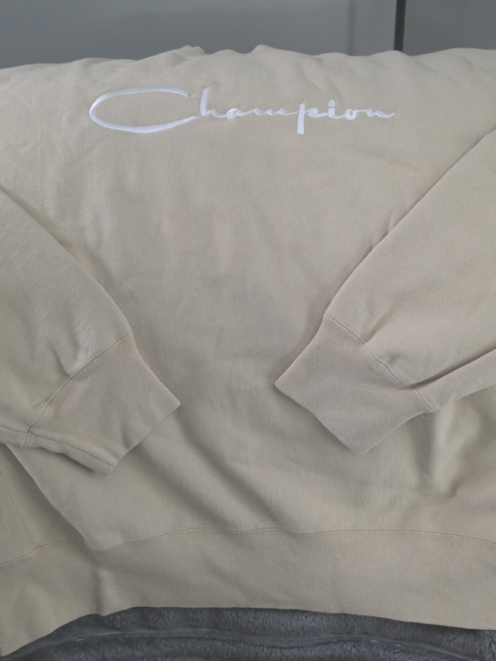 Champion Beige Crewneck Sweatshirt with White Script